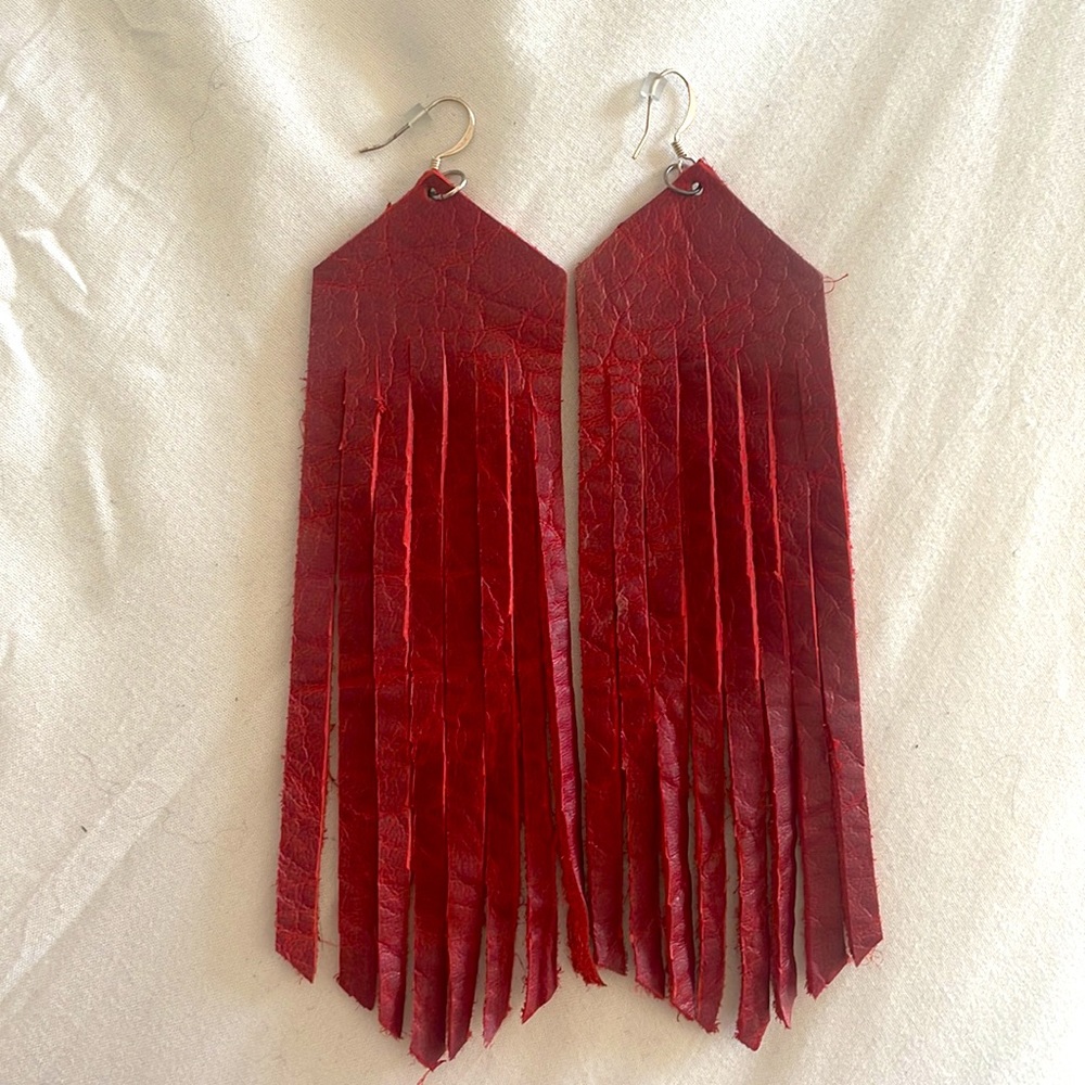 Burnt Orange Leather Earnings- “New”-Never Worn